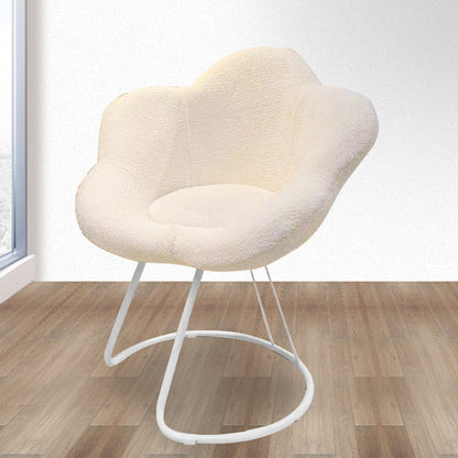 Contemporary Nordic Swivel Lambswool Iron Petal Vanity Stool With Backrest & Armrests For Bedroom