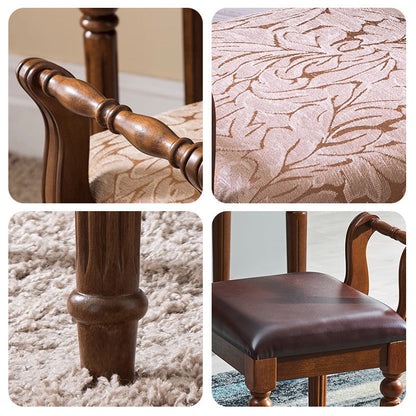 Contemporary Retro Microfiber Leather Fabric Wood Jacquard Square Vanity Stool With Backrest For Bedroom