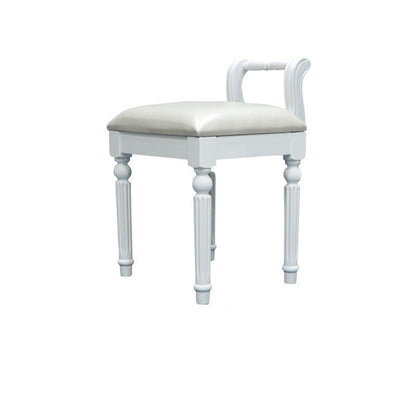 Contemporary Retro Microfiber Leather Fabric Wood Jacquard Square Vanity Stool With Backrest For Bedroom
