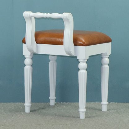 Contemporary Retro Microfiber Leather Fabric Wood Jacquard Square Vanity Stool With Backrest For Bedroom
