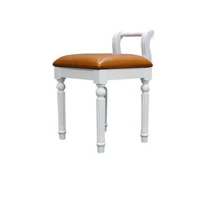 Contemporary Retro Microfiber Leather Fabric Wood Jacquard Square Vanity Stool With Backrest For Bedroom