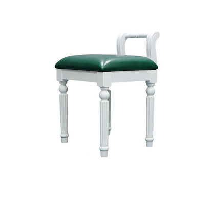 Contemporary Retro Microfiber Leather Fabric Wood Jacquard Square Vanity Stool With Backrest For Bedroom