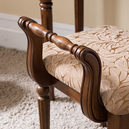 Contemporary Retro Microfiber Leather Fabric Wood Jacquard Square Vanity Stool With Backrest For Bedroom