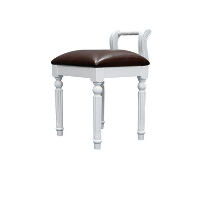 Contemporary Retro Microfiber Leather Fabric Wood Jacquard Square Vanity Stool With Backrest For Bedroom