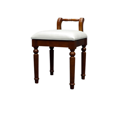 Contemporary Retro Microfiber Leather Fabric Wood Jacquard Square Vanity Stool With Backrest For Bedroom