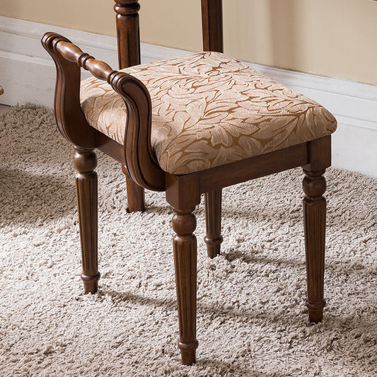Contemporary Retro Microfiber Leather Fabric Wood Jacquard Square Vanity Stool With Backrest For Bedroom