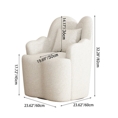 Contemporary Nordic Lambswool Or Suede Wood Metal Petal-Shaped Swivel Vanity Stool With Backrest And Armrests For Bedroom