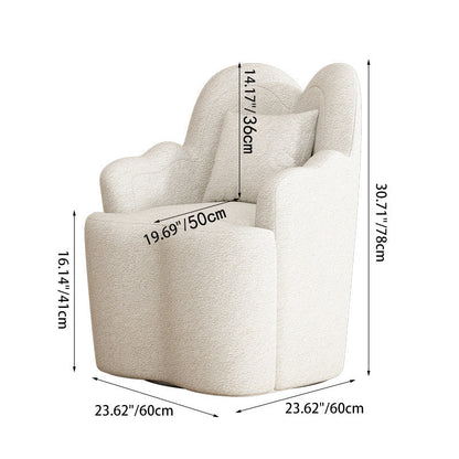 Contemporary Nordic Lambswool Or Suede Wood Metal Petal-Shaped Swivel Vanity Stool With Backrest And Armrests For Bedroom