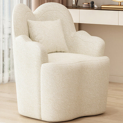 Contemporary Nordic Lambswool Or Suede Wood Metal Petal-Shaped Swivel Vanity Stool With Backrest And Armrests For Bedroom