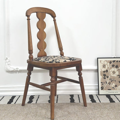 Traditional French Rubber Wood Fabric Leather Square Beaded Back Dining Chair With Backrest For Dining Room