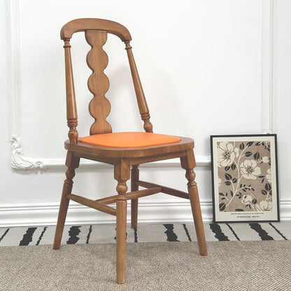 Traditional French Rubber Wood Fabric Leather Square Beaded Back Dining Chair With Backrest For Dining Room