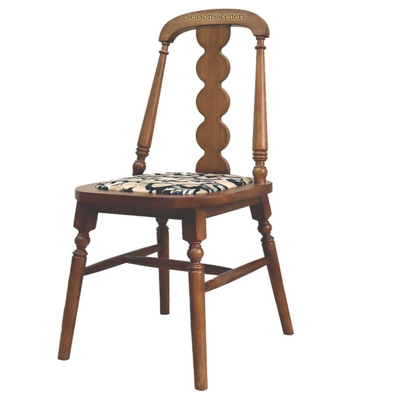 Traditional French Rubber Wood Fabric Leather Square Beaded Back Dining Chair With Backrest For Dining Room