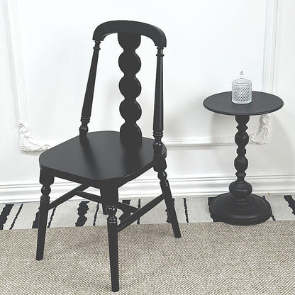 Traditional French Rubber Wood Fabric Leather Square Beaded Back Dining Chair With Backrest For Dining Room