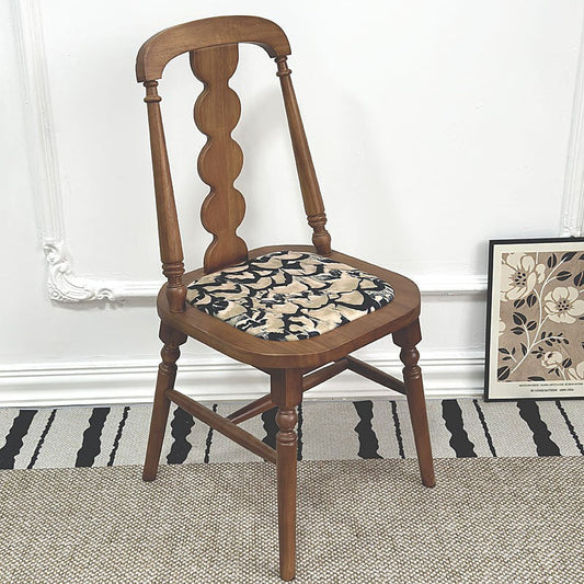 Traditional French Rubber Wood Fabric Leather Square Beaded Back Dining Chair With Backrest For Dining Room