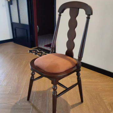 Traditional French Rubber Wood Fabric Leather Square Beaded Back Dining Chair With Backrest For Dining Room