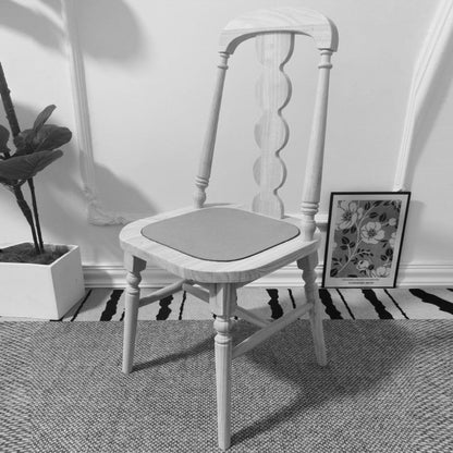 Traditional French Rubber Wood Fabric Leather Square Beaded Back Dining Chair With Backrest For Dining Room