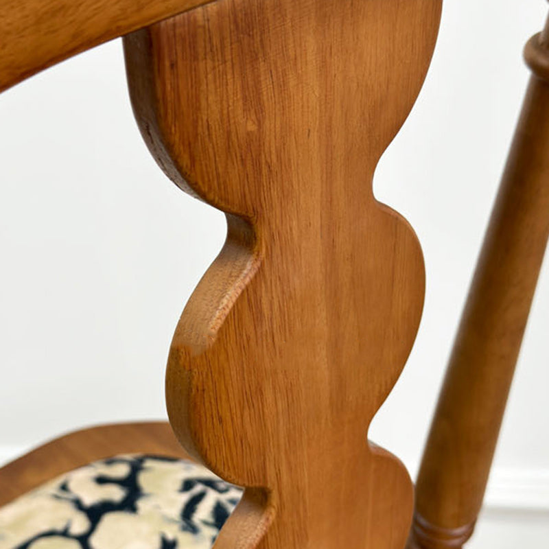 Traditional French Rubber Wood Fabric Leather Square Beaded Back Dining Chair With Backrest For Dining Room