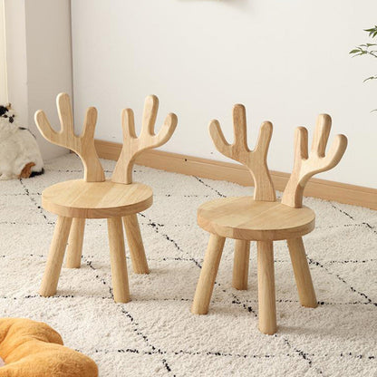 Contemporary Creative Solid Wood Antler Round Kids Low Stool With Backrest For Living Room And Entryway