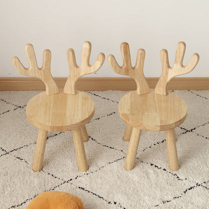 Contemporary Creative Solid Wood Antler Round Kids Low Stool With Backrest For Living Room And Entryway