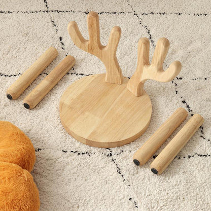 Contemporary Creative Solid Wood Antler Round Kids Low Stool With Backrest For Living Room And Entryway