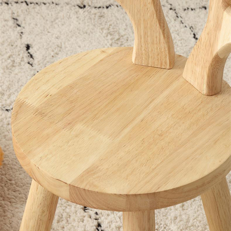 Contemporary Creative Solid Wood Antler Round Kids Low Stool With Backrest For Living Room And Entryway