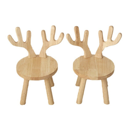 Contemporary Creative Solid Wood Antler Round Kids Low Stool With Backrest For Living Room And Entryway