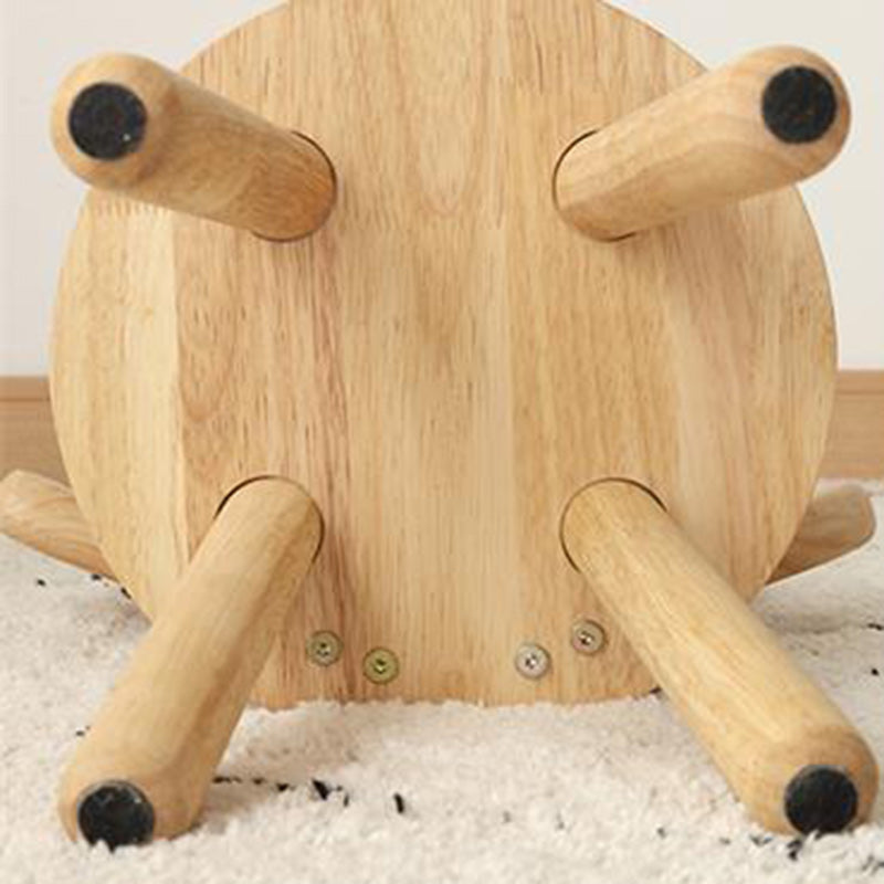 Contemporary Creative Solid Wood Antler Round Kids Low Stool With Backrest For Living Room And Entryway