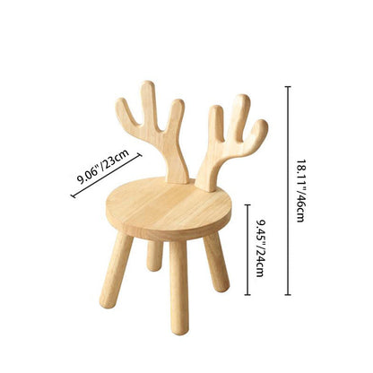 Contemporary Creative Solid Wood Antler Round Kids Low Stool With Backrest For Living Room And Entryway
