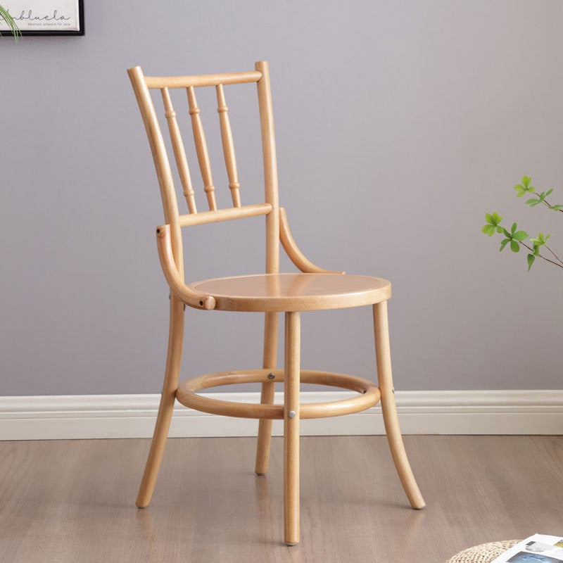 Contemporary Retro Beech Wood & Rattan Round Dining Chair With Backrest And Footrest For Dining Room