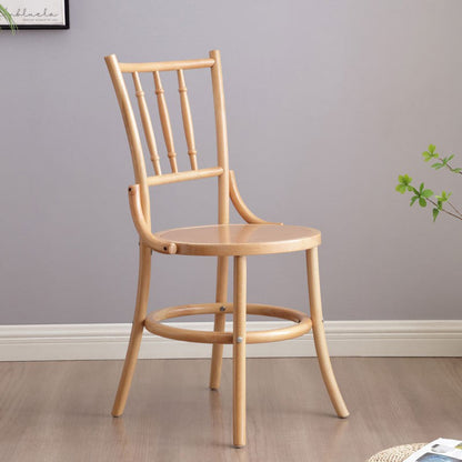 Contemporary Retro Beech Wood & Rattan Round Dining Chair With Backrest And Footrest For Dining Room