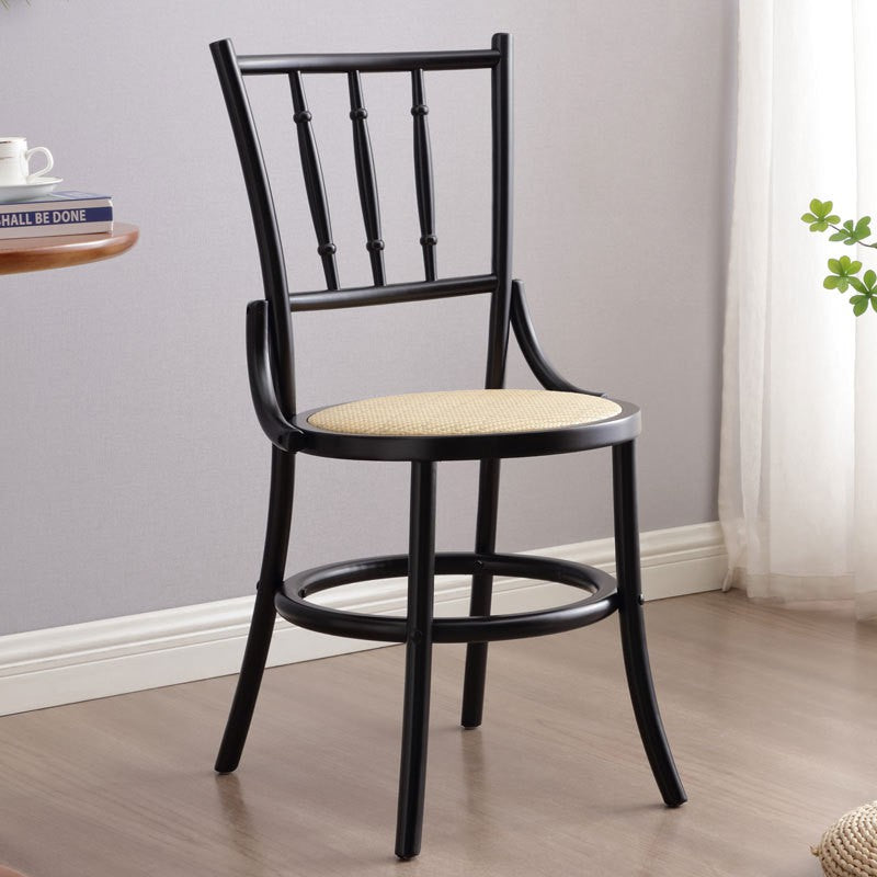Contemporary Retro Beech Wood & Rattan Round Dining Chair With Backrest And Footrest For Dining Room