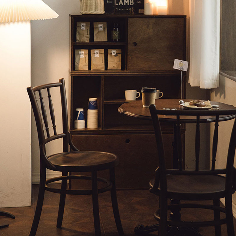 Contemporary Retro Beech Wood & Rattan Round Dining Chair With Backrest And Footrest For Dining Room