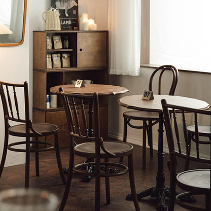 Contemporary Retro Beech Wood & Rattan Round Dining Chair With Backrest And Footrest For Dining Room
