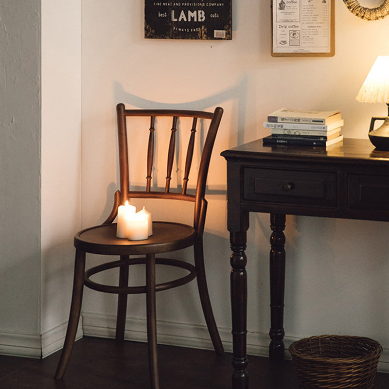 Contemporary Retro Beech Wood & Rattan Round Dining Chair With Backrest And Footrest For Dining Room