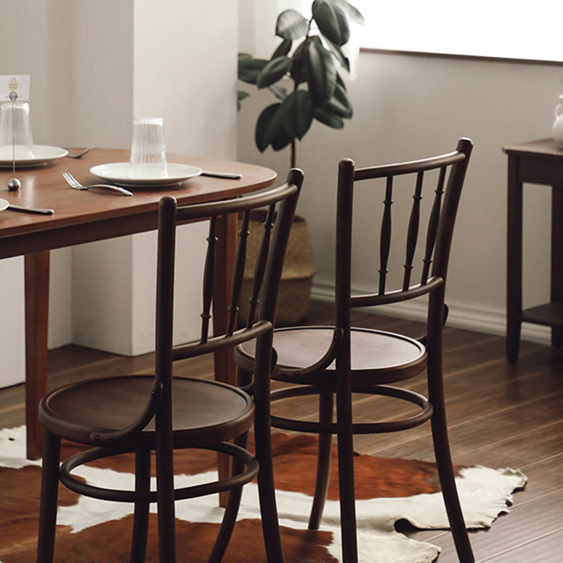 Contemporary Retro Beech Wood & Rattan Round Dining Chair With Backrest And Footrest For Dining Room