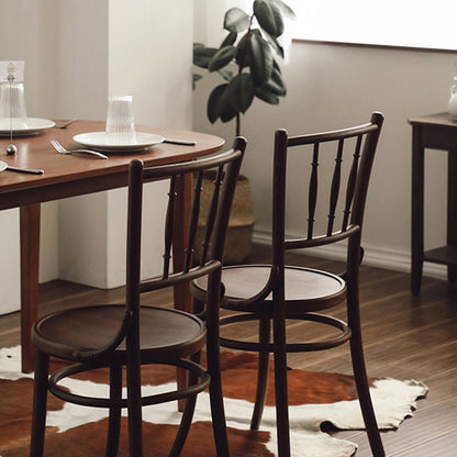 Contemporary Retro Beech Wood & Rattan Round Dining Chair With Backrest And Footrest For Dining Room