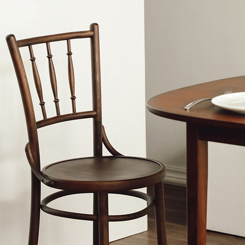 Contemporary Retro Beech Wood & Rattan Round Dining Chair With Backrest And Footrest For Dining Room