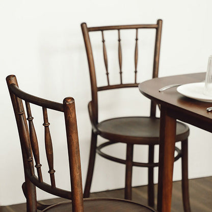 Contemporary Retro Beech Wood & Rattan Round Dining Chair With Backrest And Footrest For Dining Room