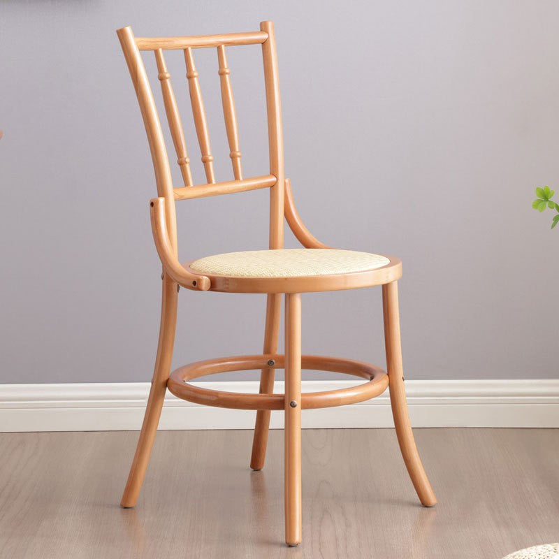 Contemporary Retro Beech Wood & Rattan Round Dining Chair With Backrest And Footrest For Dining Room
