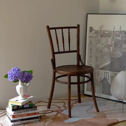 Contemporary Retro Beech Wood & Rattan Round Dining Chair With Backrest And Footrest For Dining Room