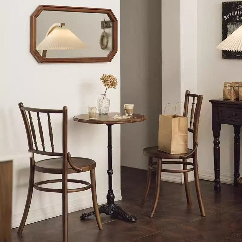 Contemporary Retro Beech Wood & Rattan Round Dining Chair With Backrest And Footrest For Dining Room