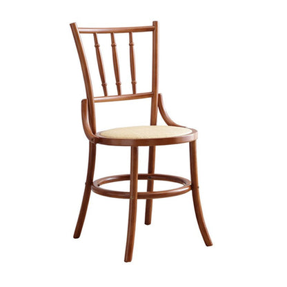 Contemporary Retro Beech Wood & Rattan Round Dining Chair With Backrest And Footrest For Dining Room