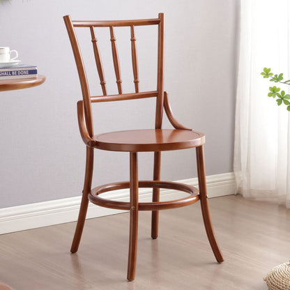 Contemporary Retro Beech Wood & Rattan Round Dining Chair With Backrest And Footrest For Dining Room