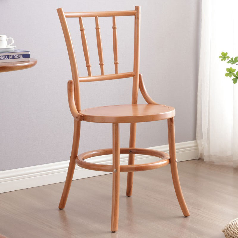 Contemporary Retro Beech Wood & Rattan Round Dining Chair With Backrest And Footrest For Dining Room