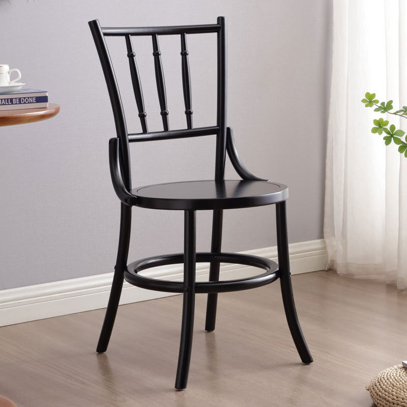 Contemporary Retro Beech Wood & Rattan Round Dining Chair With Backrest And Footrest For Dining Room