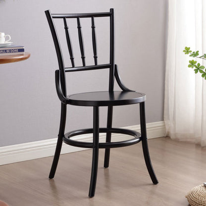 Contemporary Retro Beech Wood & Rattan Round Dining Chair With Backrest And Footrest For Dining Room