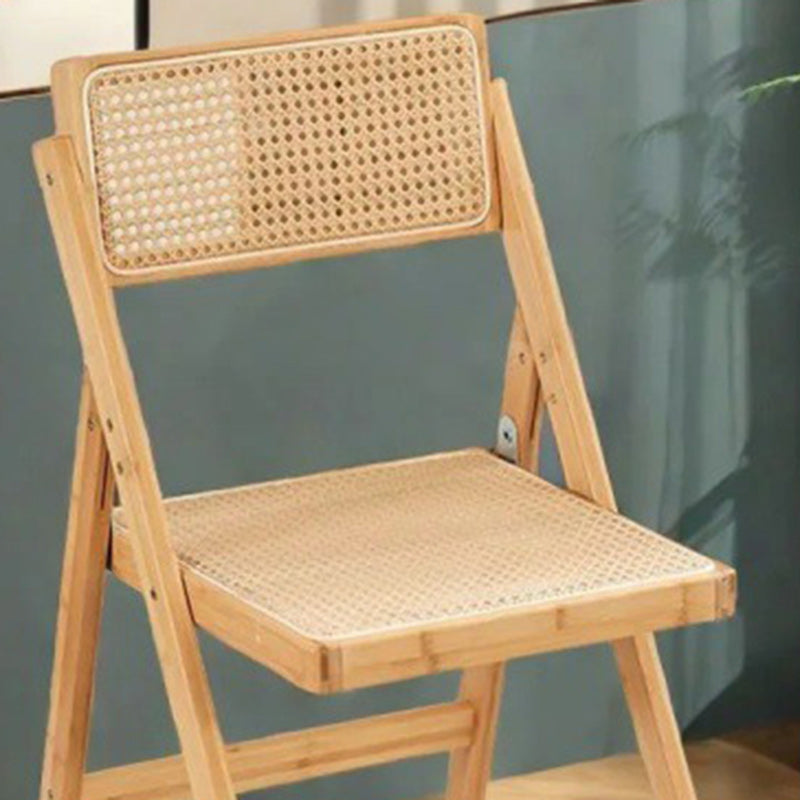 Traditional Japanese Bamboo & Resin Square Foldable Weaving Dining Chair With Backrest And Footrest For Kitchen Or Dining Room
