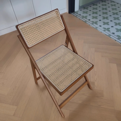 Traditional Japanese Bamboo & Resin Square Foldable Weaving Dining Chair With Backrest And Footrest For Kitchen Or Dining Room