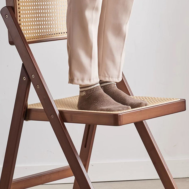 Traditional Japanese Bamboo & Resin Square Foldable Weaving Dining Chair With Backrest And Footrest For Kitchen Or Dining Room