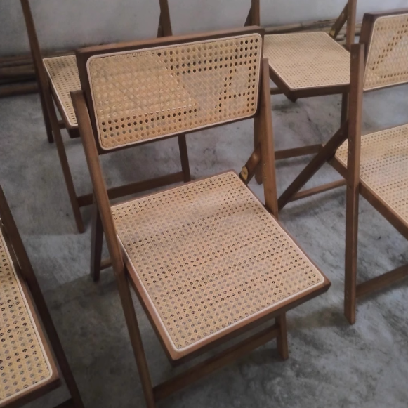 Traditional Japanese Bamboo & Resin Square Foldable Weaving Dining Chair With Backrest And Footrest For Kitchen Or Dining Room